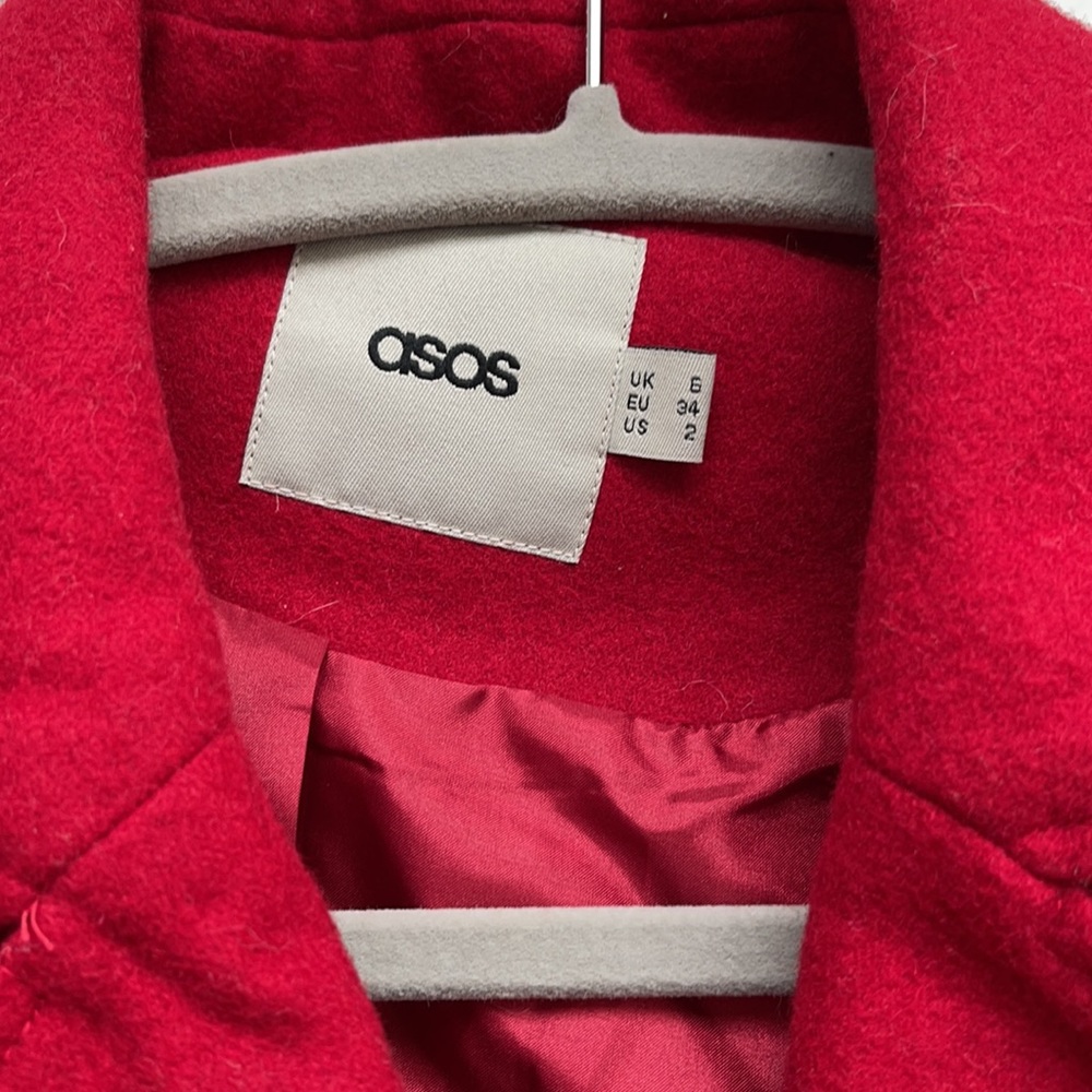 ASOS Red Wool Blend Coat, Size 2 - Picture 3 of 7